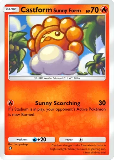 Castform Sunny Form card art (Pulsing Aura)
