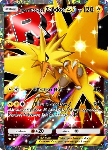 Team Rocket's Zapdos ex card art (Team Rocket's Ambition)