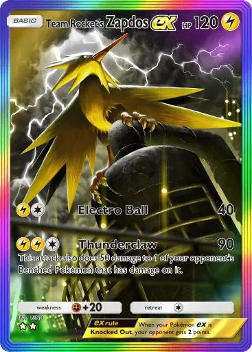 Team Rocket's Zapdos ex card art (Team Rocket's Ambition)